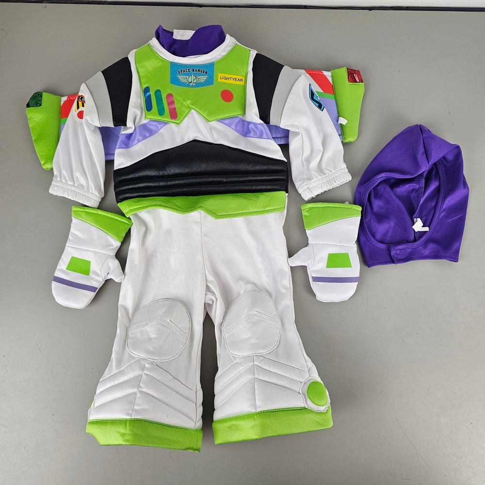 Disney Buzz Lightyear Toy Story Costume Jumpsuit Wings Hood Gloves  6-12 Mth